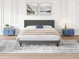 Twin Size Upholstered Platform Bed Frame with Modern Button Tufted Linen Fabric Headboard, No Box W311P195323
