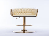 Set of 2 Bar Stools,with Chrome Footrest and Base Swivel Height Adjustable Mechanical Lifting Velvet W124956157