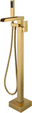 Bathroom Freestanding Waterfall Tub filler Brushed Gold Floor Mount Faucet with Hand Shower W122453939