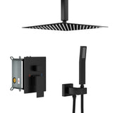 Dual Shower Head - 16 Inch Ceiling Mount Square Shower System with Rough-in Valve, Matte black W124381753