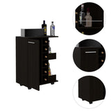 Bar Cart, Two External Shelves, Four Casters, Six Built-in Wine Rack, Single Door Cabinet -Black B20091824