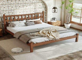 Queen Size Bamboo Platform Bed with Diamond-shaped headboard, Solid Bamboo-made Bed Frame with W5316P484040