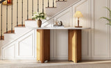 TREXM Narrow Console Table, Entryway Table with Oval Marble Top, Rustic Sofa Table with Curved Legs, N715P245728D