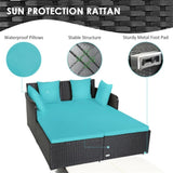 Turquoise Outdoor Rattan Daybed with Upholstered Cushions 76934581