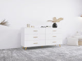 High Glossy Surface 6 Drawers Chest of Drawer with Golden Handle and Golden Steel Legs White Color W2139134915