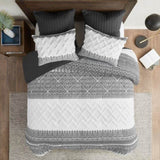 3 Piece Cotton Comforter Set with Chenille Tufting Gray King/Cal King B03596427