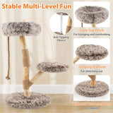 3-Level Natural Pear Wood Cat Tree - 19.5"x35.5", Jute Scratching Posts, Long Plush 10303991