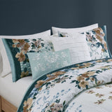 Full/Queen 5 Piece Cotton Floral Comforter Set with Throw Pillows B035128865
