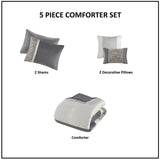 5 Piece Textured Jacquard Stripe Comforter Set with Throw Pillows-King/Cal King B035P280387