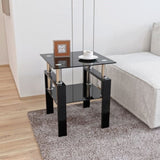 1-Piece Modern Tempered Glass Tea Table Coffee Table End Table, Square Table for Living Room, Black W241104204