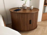 Mid Century Modern Cylinder End Table with Built-in Charging Station & Sliding Door, 2-Tier Storage 06416937