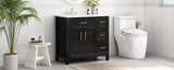 36" Bathroom Vanity with Sink Top, Bathroom Vanity Cabinet with Two Doors and Three Drawers, Solid N725P198316B