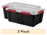 (2 pack) 13.5 Gallon WaterProof Plastic Storage Bin with Lid, Gasket Seal and Durable Latches, Black 25621440