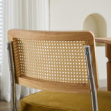 Mid Century Modern Dining Chairs Set of 2, Velvet Accent Chairs with Natural Cane Back & Stainless W1143P168323