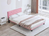 Full Size Upholstered Platform Bed Frame with Modern Button Tufted Linen Fabric Headboard, No Box W311P198070