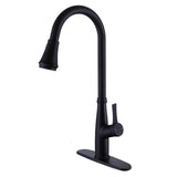 ZNTS Matte Black Round Pull Out Kitchen Faucet with Cover W997125550