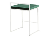 Fuji Contemporary Stackable Counter Stool in White with Green Velvet Cushion by LumiSource - Set of B202P222386
