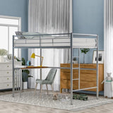 ZNTS Twin Metal Loft Bed with Desk, Ladder and Guardrails, Loft Bed for Bedroom, Silver MF286452AAN