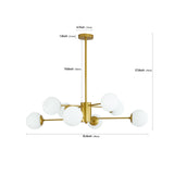Modern 8-Light Gold Chandelier with White Glass Globe Shades, Mid-Century Branching Design, Elegant W1340P211849