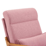 High Back Solid Wood Armrest Backrest Iron Frame Linen Indoor Leisure Chair Pink 73053534