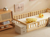 Natural wood color, painted finish, pine wood, playpen bed, with door, and bed board, twin 29052325