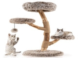 4-Level Natural Pear Wood Cat Tree - 19.5"x35.5", Jute Scratch Posts Plush Ball, Long Plush 98702501