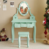 Kids Vanity Set with Mirror and Lights and Stool, 5 Storage Drawers, Pretend Play Princess Makeup 92849524