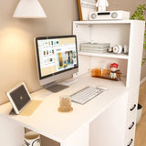 White Computer Desk with 4-in-1 Socket, the Desk with 3 Slide Drawers and 4 Storage Levels, the W2700P268307