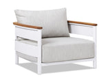 Rhodes 29" Upholstered Teak & Aluminum Patio Arm Chair Birch Gray Chenille B2719P321037