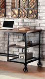 Industrial Inspired Desk With An Antique Black Metal Construction Replicated Wood Top And Caster B2741P342771