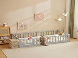 Kids' playpen bed with door and board, grey twin wooden bed 14020700