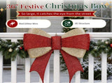 Red & Gold Cloth Christmas Bow 3ft, 200 LED Warm White Lighted Decoration, Classic Holiday Dcor, 17087105