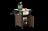 Single door bar cart,Outdoor Kitchen Wicker Island Rolling Cart & Storage Cabinet, Wheels and W640P256896