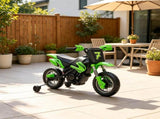12V Kids Motorcycle 2 x 35W Electric Dirt Bike with Training Wheels Rear Suspension Horn Green 08853533
