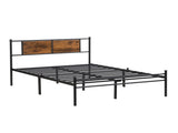 Full Size metal bedframe,Headboard with wood panel decoration,black W311P248422