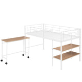 ZNTS Twin Size Metal Loft Bed with Desk and Shelves,White MF292498AAK