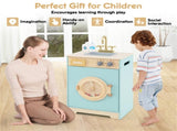 Blue Kids Wooden Toy Washing Machine Playset, Realistic Rotating Wheel & Removable Sink 28716823