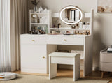 Fashion Vanity Desk with Mirror Lights for Makeup Cushioned Chair, Vanity Mirror with Lights W2699P214618