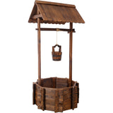 ZNTS Rustic Wooden Wishing Well Planter Outdoor Home Décor for Patio, Garden, Yard w/Hanging Bucket W465P215367