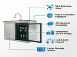 Sink and Fridge Combo for Outdoor Kitchen, 70L Refrigerator and Sink with Pull-Down Faucet, Brushed W3867P571597