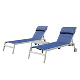 ZNTS Outdoor Patio Chaise Lounge Set of 3, Aluminum Pool Lounge Chairs with Side Table and Wheels, W1859P172278