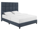 Queen Size Navy Blue Denim Squares Upholstered Platform Bed B108P160248