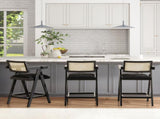 Milan 25.5" Modern Resin Webbing Back Bar Stool with Arms, Set of 3, Ebony Black Boucle B2719P238391