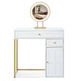 31.5'' Makeup Vanity Desk with Lighted Mirror, Luxury Dressing Table with 2 Drawers and 1 Cabinet, 3 N704P210486K