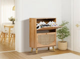Shoe cabinet with 2 tilt-out compartments, raised arched-top rattan-look fronts, made of 02762748