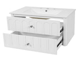 30" Modern Floating Bathroom Vanity with Oval Knobs & Round Edge, Soft-Close Drawer Slides, Bathroom 65789938
