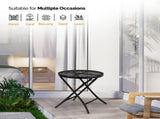 18 inch Folding Side Table, Metal Steel Outdoor Round Coffee Table with Flower Cutouts for 23715014