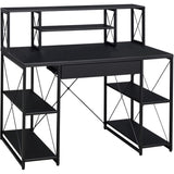 Black Office Desk with Open Shelves and Hutch B062P184528