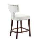 Mid Century Modern Counter Height Bar Stools Set of 2, Farmhouse Linen Fabric Upholstered Accent W1143P296347