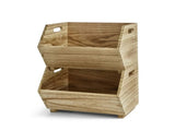 2-Piece Set Natural Wood Stacking Open Front Decorative Storage Bins, 11 in x 16.5 in x 10 in 27958653
